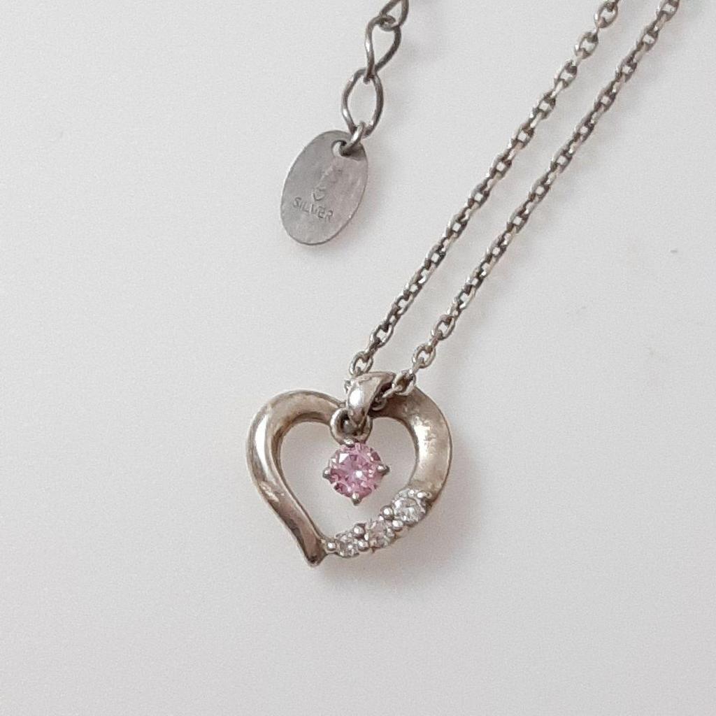 Used Necklace Pendant SILVER 4 Yondoshi Heart Stone Silver