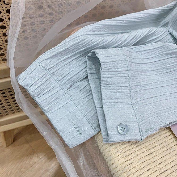 High-end Sense Unique Texture Pleated Loose Long-sleeved Shirt for Women Fresh Design Sense Top for Autumn