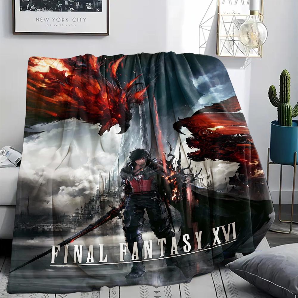 1Pc Final Fantasy Print Flannel Blanket, High Quality Comfortable for All Seasons, Home Decor, Warmth and Comfort, Perfect for Gifts