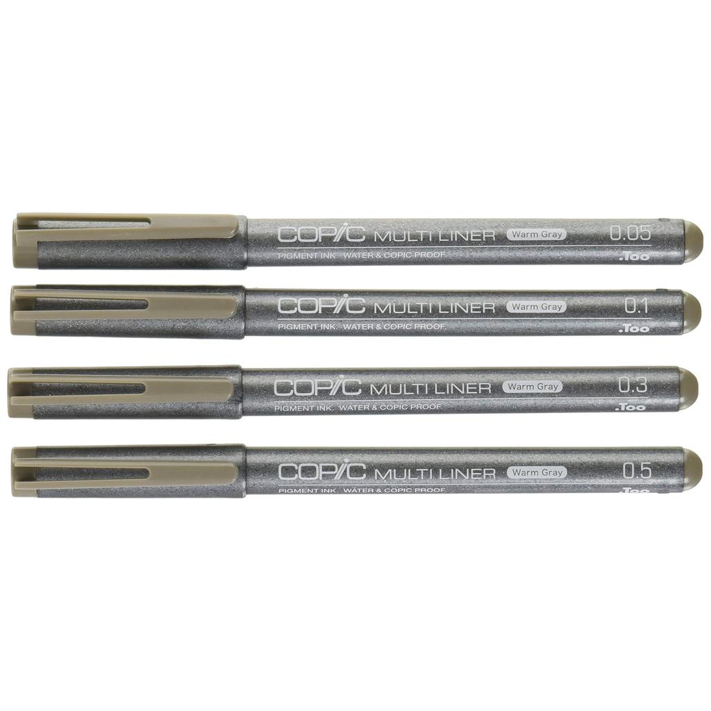 Too Copic Multiliner 4-Pack Warm Gray Set, Fine Liner Drawing Pens for Sketching and Line Art