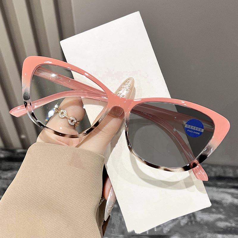 

Новые женские фотохромные очки для чтения «кошачий глаз», мужские ультралегкие очки для дальнозоркости, модные очки с защитой от синего света +4