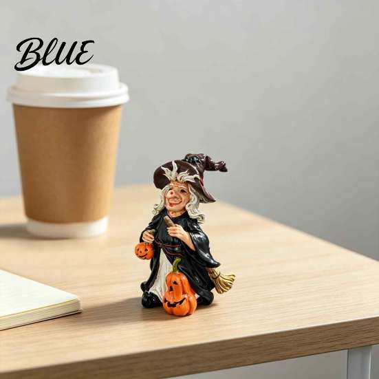 Halloween Witch Pumpkin Figurine Resin Figurine Vintage Hand-Painted Ornament Spooky Tabletop Party Table Centerpieces Decor for Desk Shelf Entryway