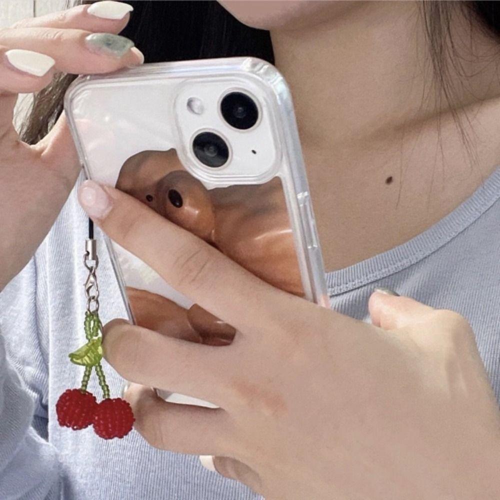 Anti Lost Summer Cherry Pendant Beaded Cherry Phone Lanyard Y2K Mobile Phone Charms  Jewelry Gift