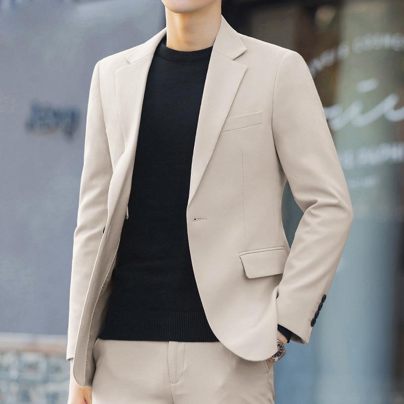 Abito da sposo tinta unita da uomo, casual, da festa, stile coreano, alla moda, vestibilità aderente, set da 2 pezzi, taglie forti
