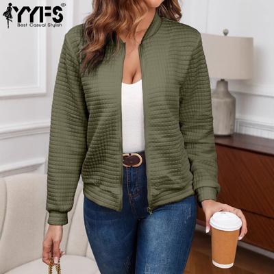 Women's Fashion Casual Solid Color Print Autumn Winter Long Sleeve V-Neck Jackets & Coats