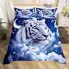 Galaxy White Tiger Duvet Cover Set King,Blue Nebulas Stars Moon Bedding Sets Outer Space Wildlife Sky Starry Comforter Cover Set