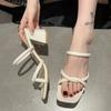 Summer 2026 Women's High Heel Slippers Wedge Peep-toe Slides Chunky Heel Street Style Prom Heels  Simple Slim Heel Sandals
