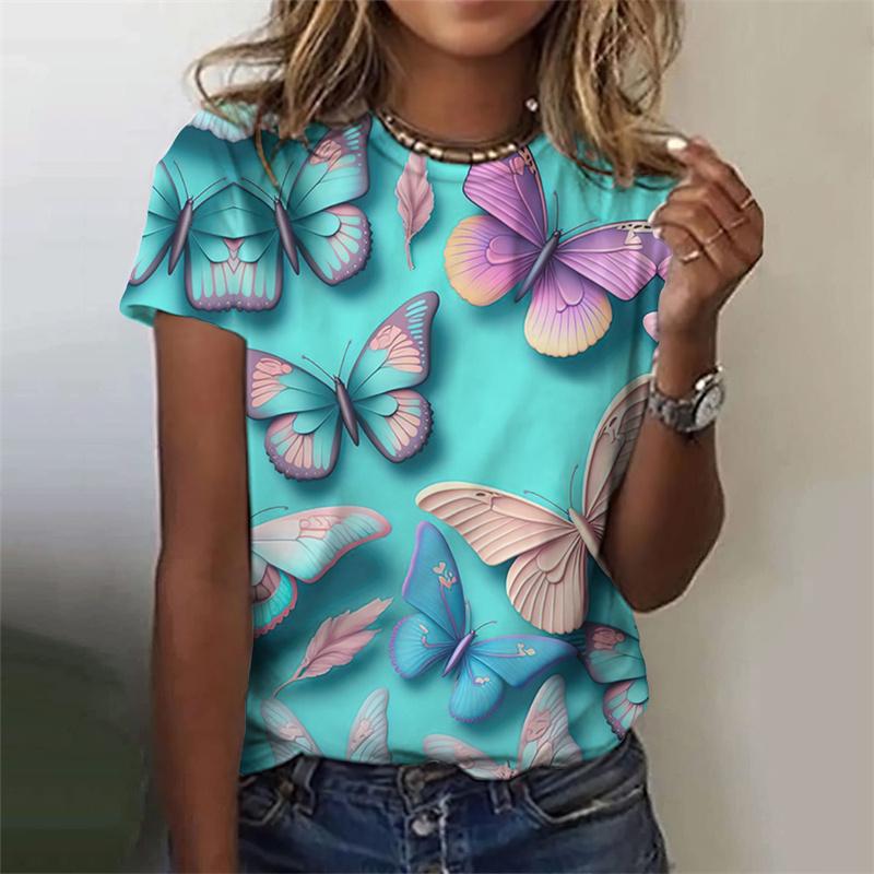 Harajuku New 3D Flower Butterflies Printing T Shirt Floral Graphic T-shirts Women Fashion Short Sleeves Girl Tee Shirts Clothing