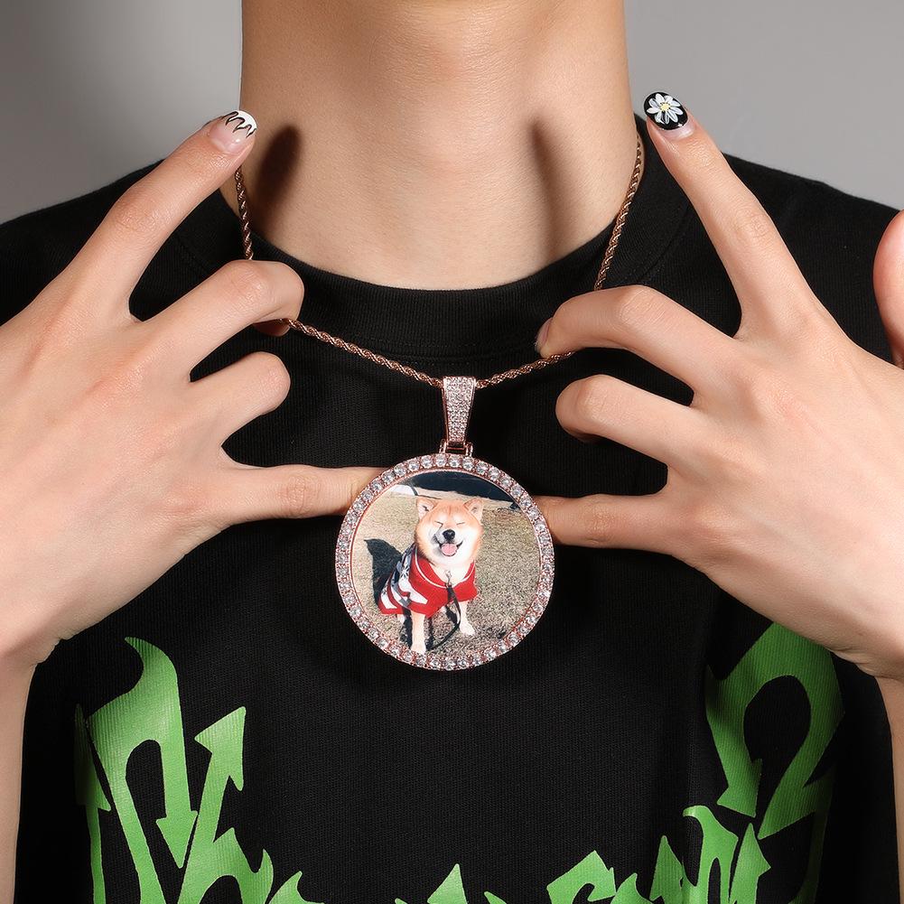 European & American Hip Hop XL Round Photo Pendant Necklace In Gold, Silver, or Rose Gold