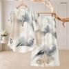 Women Plus Size Printed Two Piece Pants Set Round Neck Half Sleeve High Low Top Long Pants