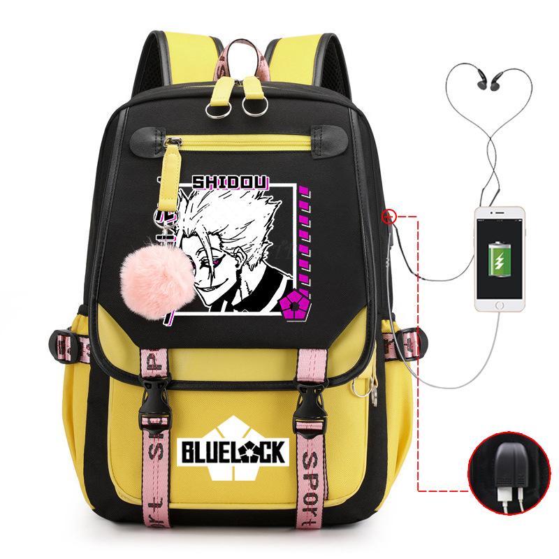 Blaues Gefängnis Anime Schultasche College Stil Große Kapazität Mittelschüler USB Rucksack