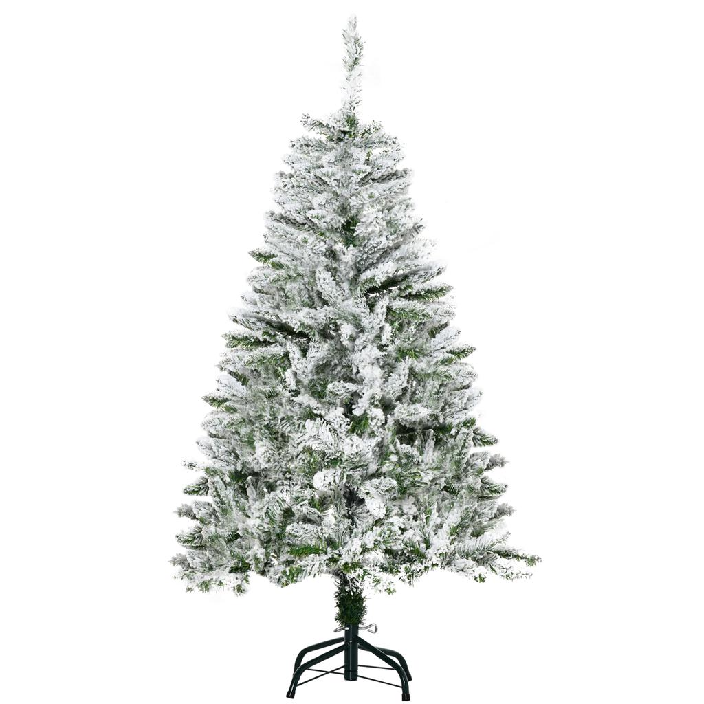 Artificial Christmas Tree, Snow Effect, Flame-Retardant, Hinged Construction, Green/White