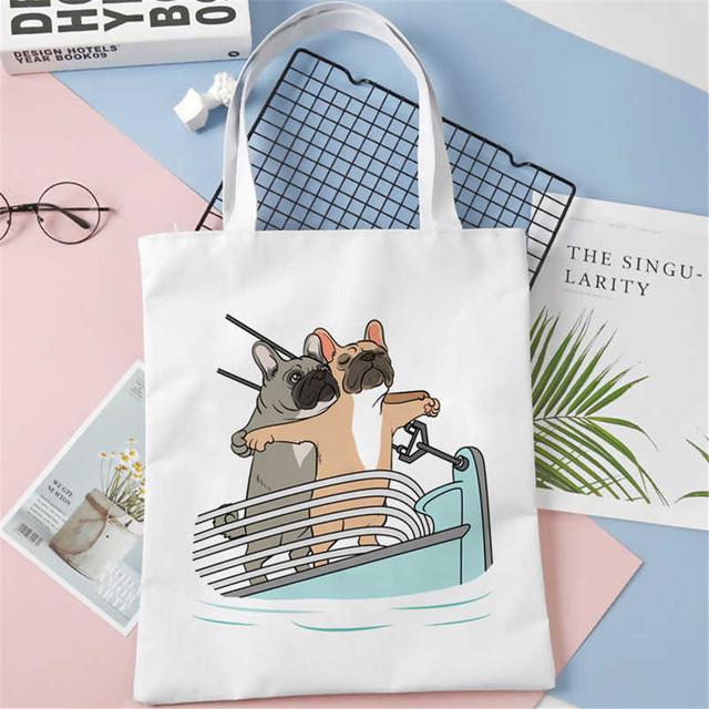 Bulldog francez Frenchies Geantă de cumpărături imprimată pentru femei Geantă de plajă de călătorie Geantă de reciclare Geantă de cumpărături pentru femei Geantă de umăr ecologică pentru femei