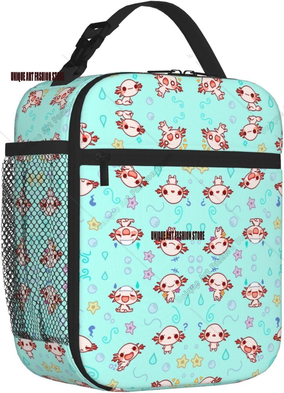 The Axolotl Kawaii Leakproof Lunch Bag Large Capacity Lunchbox Insulated Reusable Lunch Tote Bags Cooler Lunch Container One Size