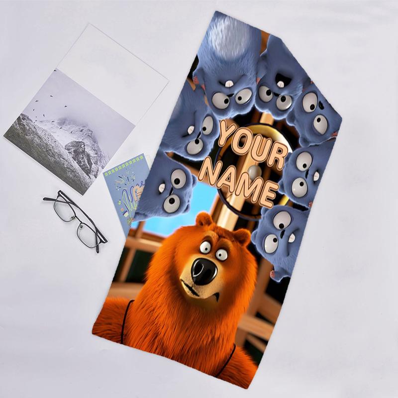 1pc Grizzy Bear Beach Towel with Custom Name, Beach/Swimming/Bath/Picnic/Camping Towel, Suitable for Seaside Beaches