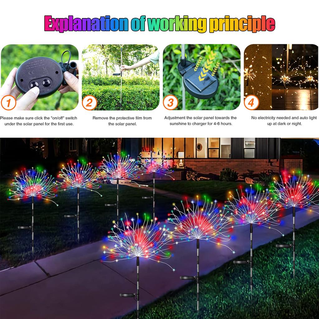 3/4/5PCS LED Solar Firework Light ,Outdoor Waterproof Garden Lights 8 Modes Fairy Lights For Party Pathway Yard DIY Decor