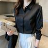 Langarmshirt Damen Frühling Herbst Satin Temperament Vielseitig Lockeres Freizeithemd