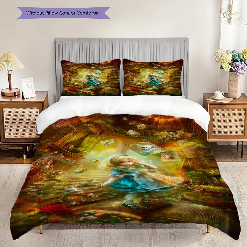 Whimsical Wonderland Escape Three-piece set (1 * duvet cover + 2 * pillowcase, without core) 2D Flat Christmas birthday gift Soft and comfortable