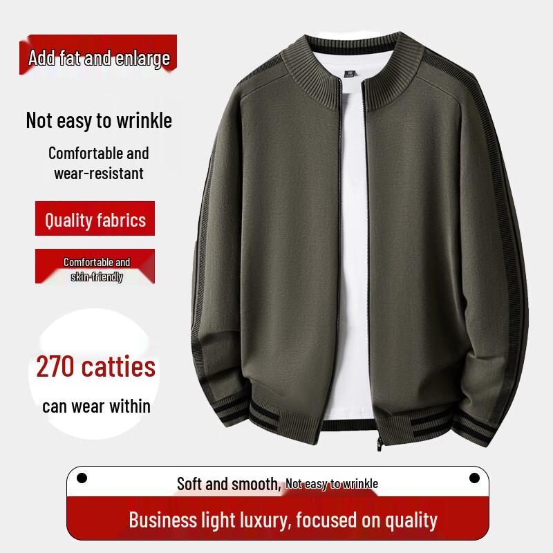 

Men s Plus Size Stand Collar Zipper Knit Cardigan 6XL