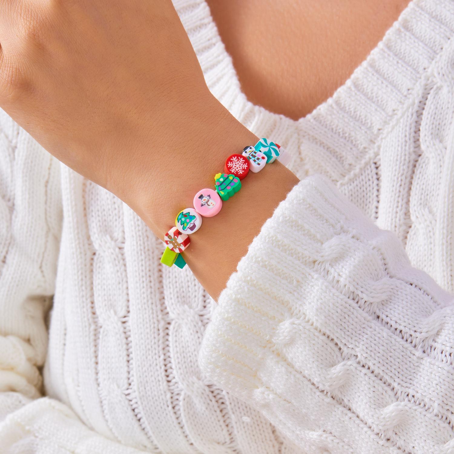 

Cute Christmas Polymer Clay Bracelet for Women Letter Xmas Bell Sweet Unisex Charming New Year Festival Gift Party Daily Jewelry