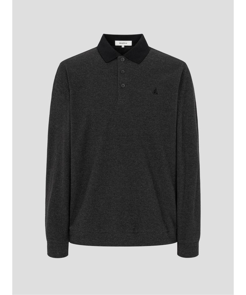 Binpolmen Collared Contrast Long Sleeve T-Shirt Ash