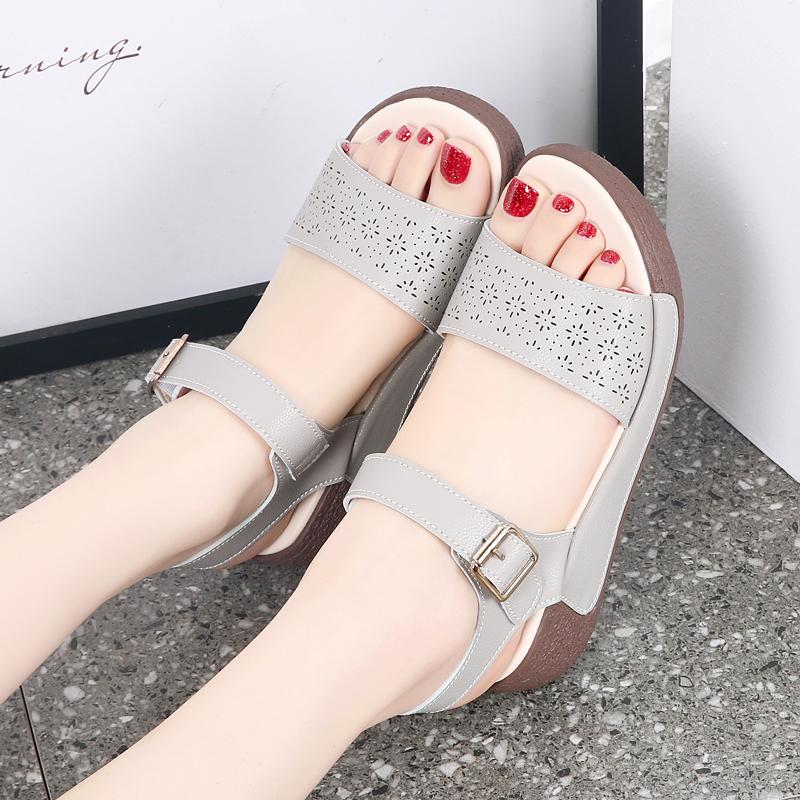 Women Beige Wedge Chunky Sandals Casual Brown Height Increase Platform Sandals for Mother Over Sized