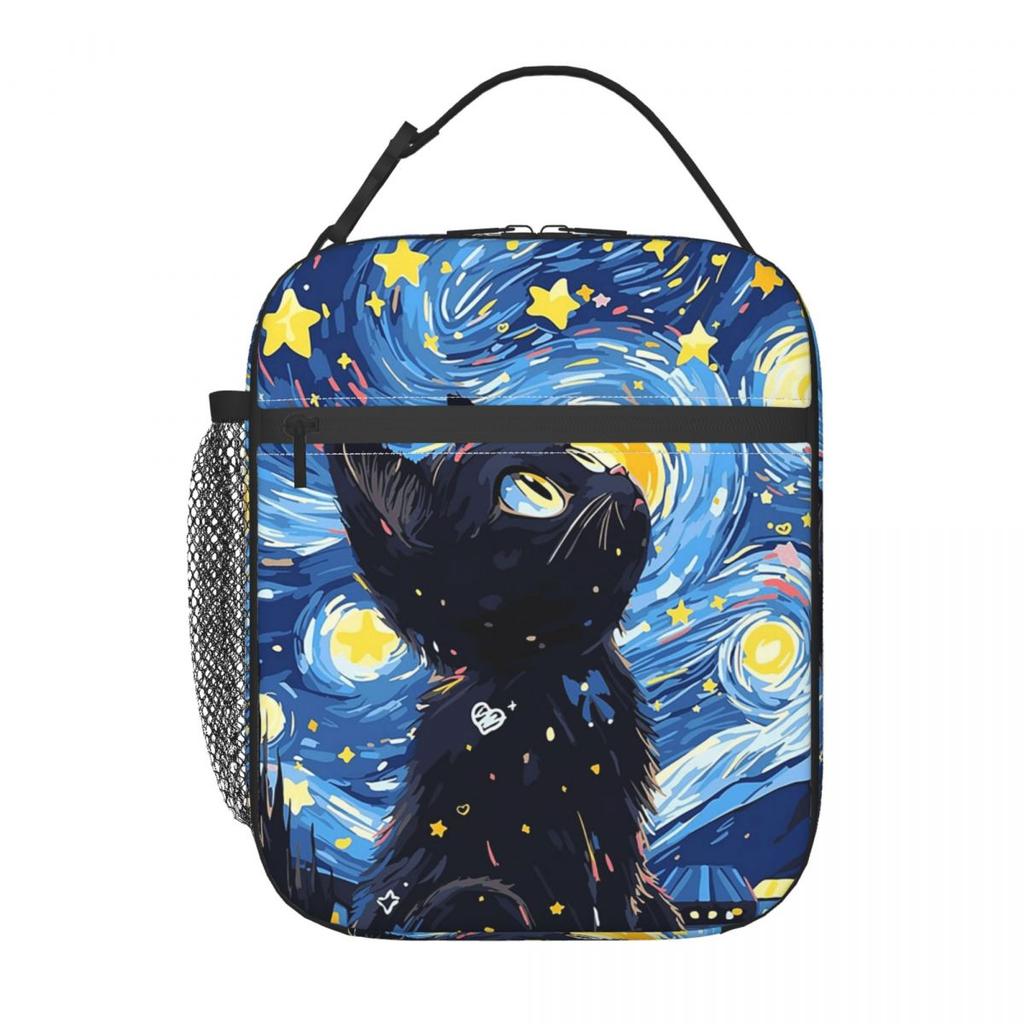 The Black Cat Looks At The Starry Sky Insulated Lunch Bag for Women Cooler Thermal Food Box Tote Leakproof Lunch Boxes Container