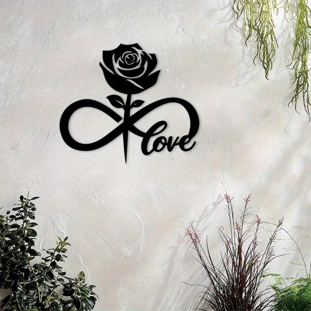 Iron Wall Art Black Rose Infinite Symbol Romantic Home Decor Gift for Wedding Anniversary Mother Day Modern Living Room Bedroom Decor