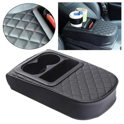Car Armrest Pad With Cup Storage Holder Auto Center Elbow Console Pad Cushion Armrest Accessories Interior Increase Box Lea A2k2