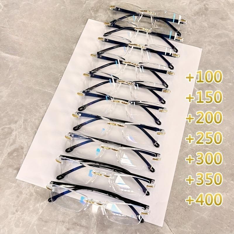 10pcs Y2K Style Rimless Reading Glasses for Women Clear Anti-Blue Light Lenses Flexible Elastic Temples Fashionable Mobile
