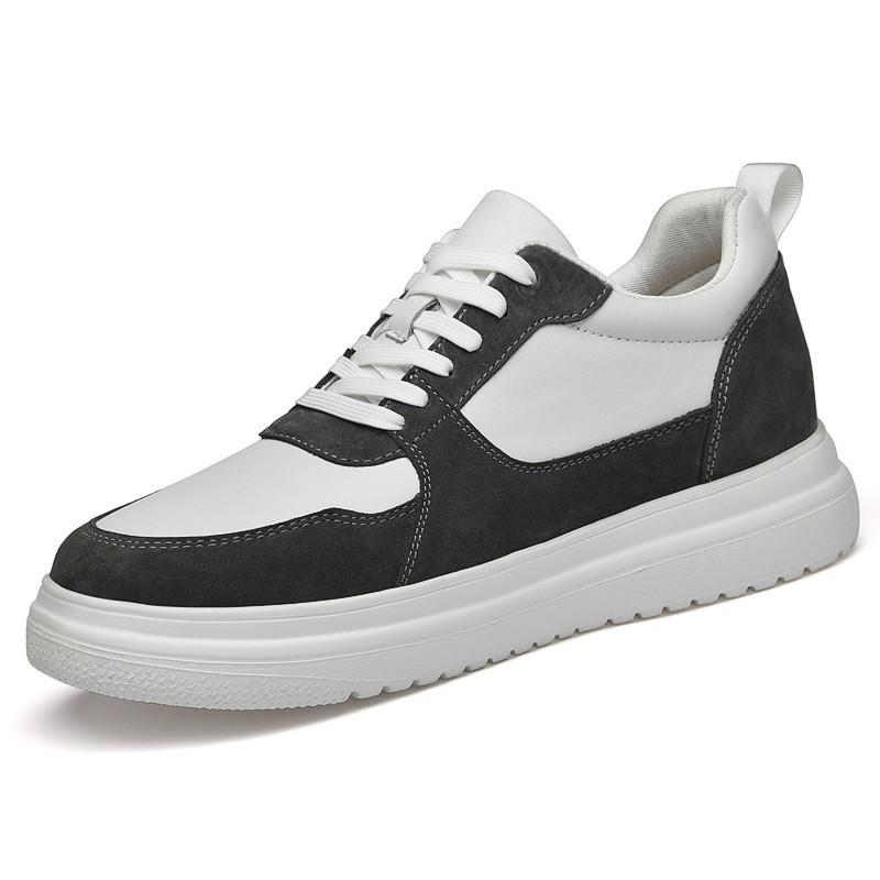 8cm Height-Increasing Cowhide White Sneakers - Trendy, Breathable, Casual Sports Shoes for Men.