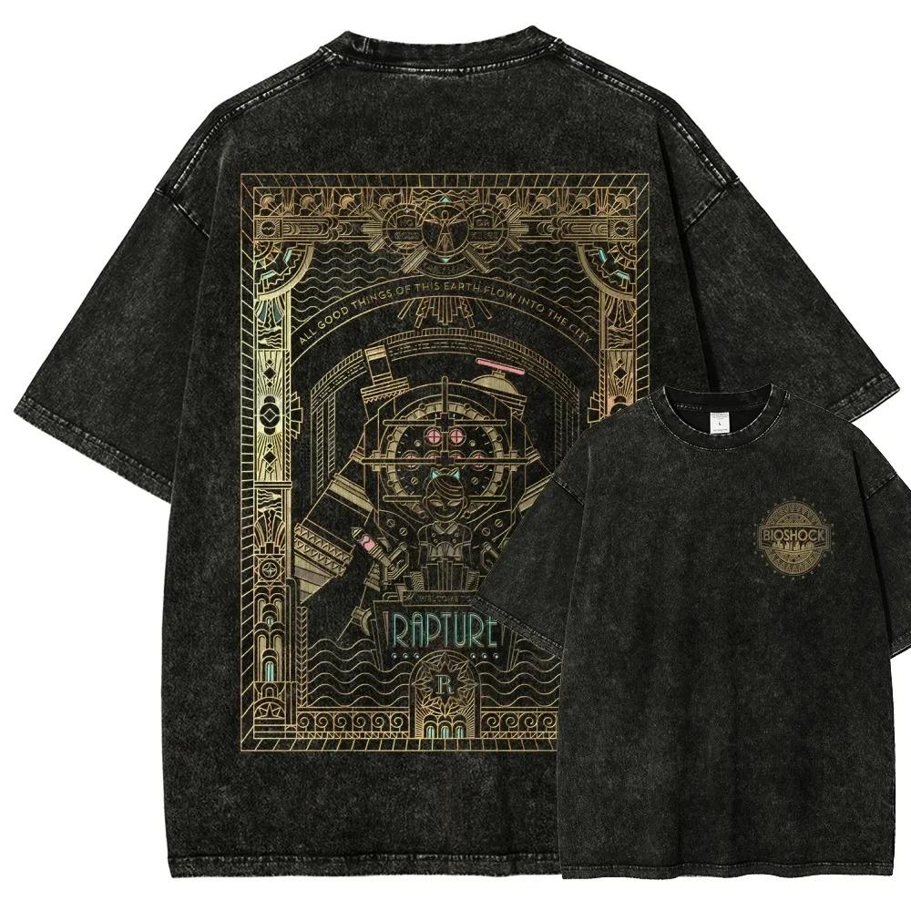 Klassisches Retro-Shooter-Spiel Bioshock Peripheriegeräte Grafikdruck T-Shirt Herren Damen Neu Harajuku Stil T-Shirt Vintage Gewaschenes Baumwolltop