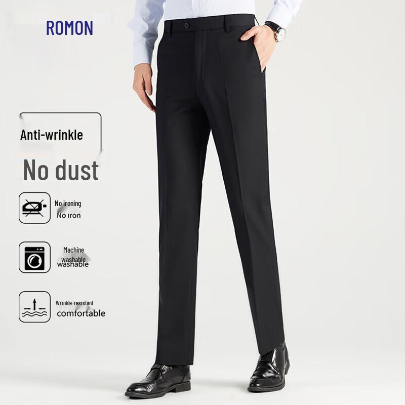 Luomeng Men's High-Waist Business Straight-Leg Trousers