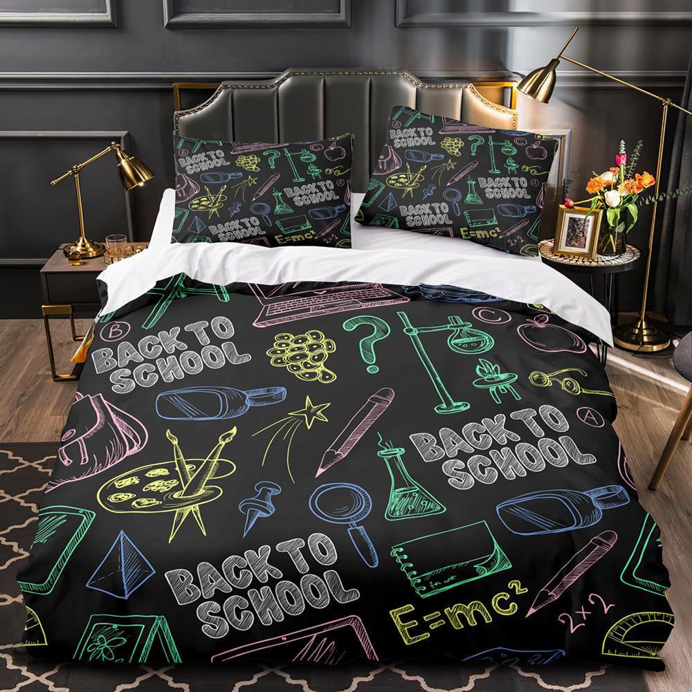 Sports Graffiti King Queen Duvet Cover Cartoon Bicycle Badminton Racket Bedding Set for Kids Black 2/3pcs Polyester Quilt Cover