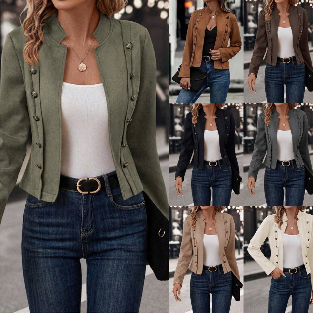 

Retro Suede Double-Breasted Jacket with Decorative Buttons XXL