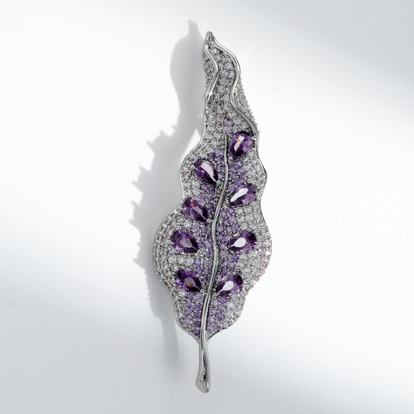 Bo Xin Yun Elegant Violet Leaf Zircon Brooch for Women s Evening Gowns