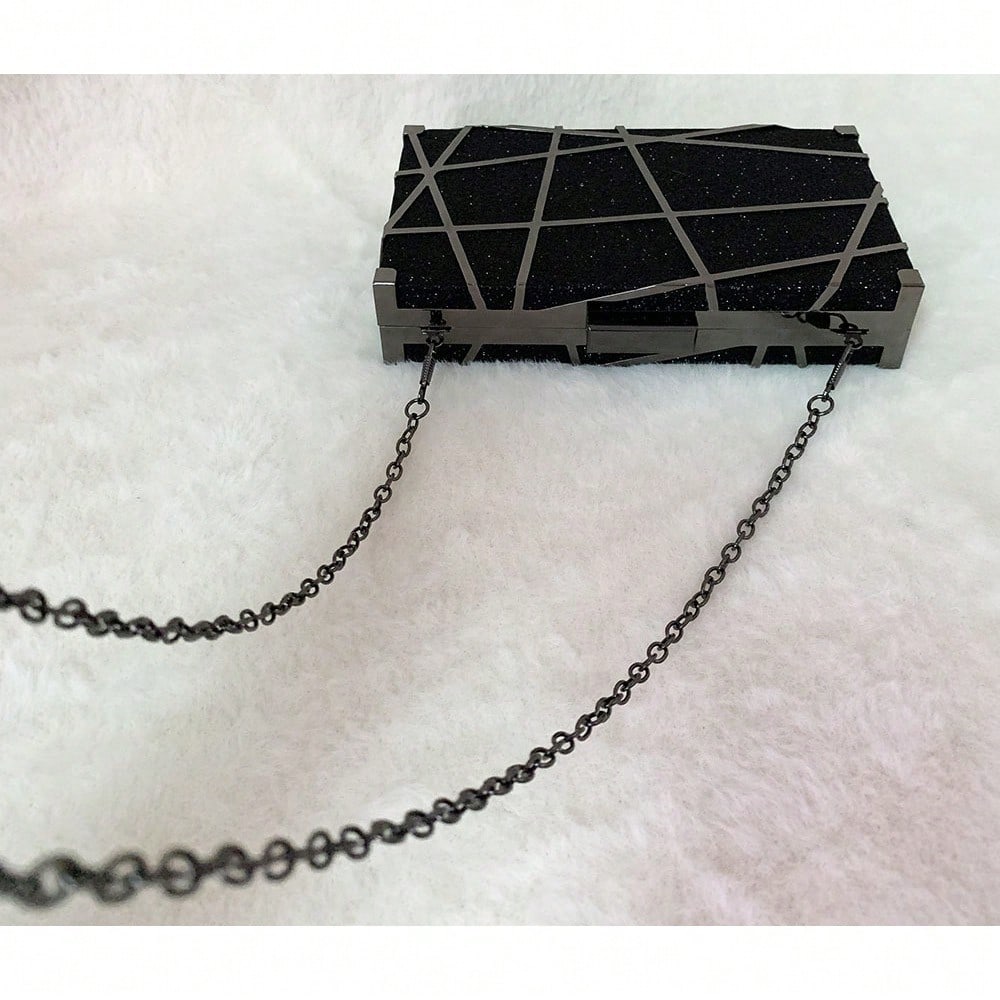 Lignes Métalliques Géométriques Décorent la Robe de Soirée, Sac Polyvalent Porté à la Main, Sac à Épaule Unique, Sac Bandoulière pour Femme black multicolore