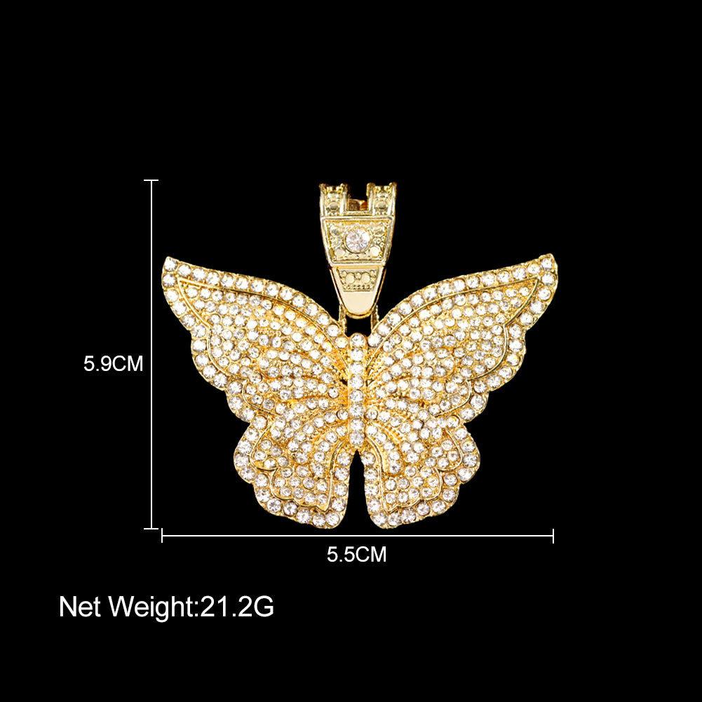 Cuban Chain Necklace European and American Cross-border Jewelry Punk Exaggerated Diamond-encrusted Big Butterfly Necklace