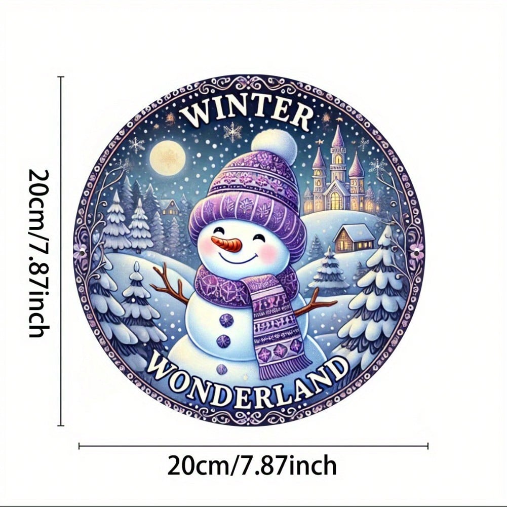 Purple Snowman Wreath Round Iron Wall Art Christmas Halloween Decor 20x20