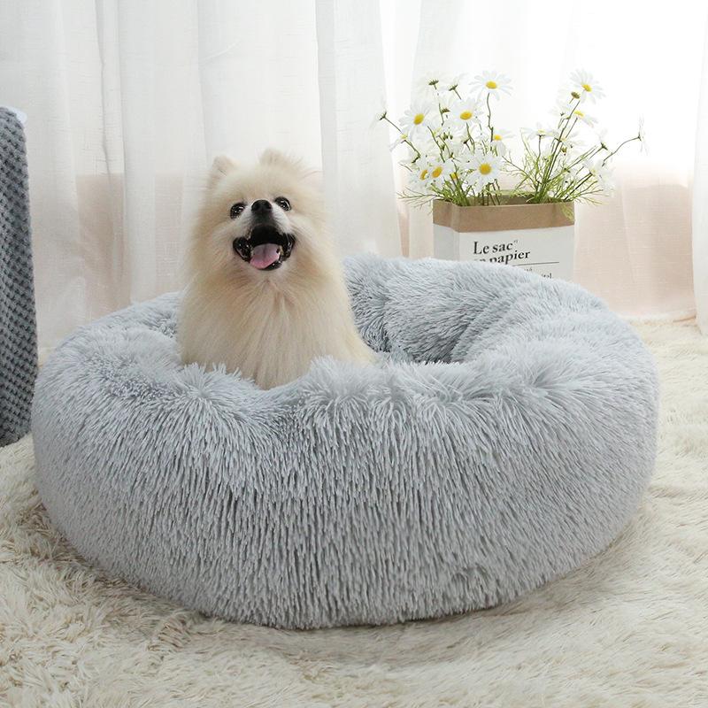 Warm Long Plush Pet Bed Round Winter Cat Bed Dog Bed Removable Washable Pet Supplies