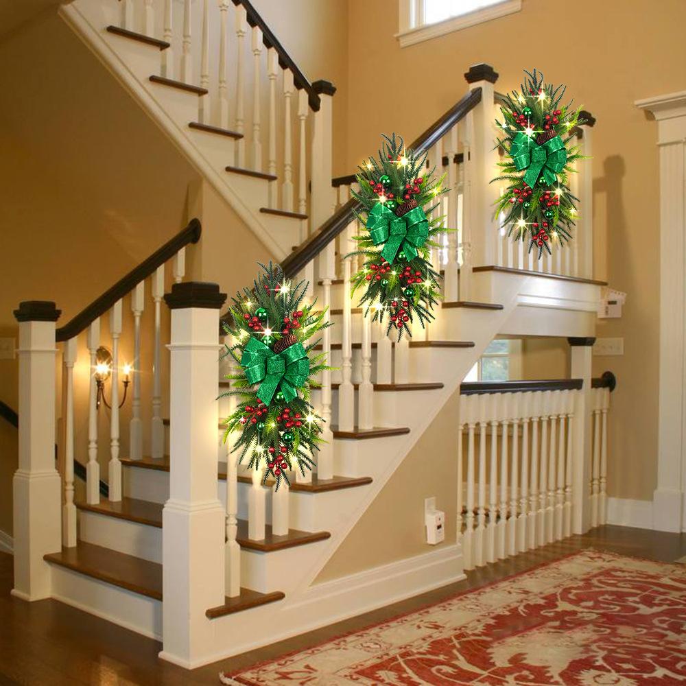 Christmas Staircase Decoration Staircase Wreath Pendant Norfolk Pine Needles Upside Down Home Scene Arrangement