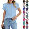Damenmode Locker geschnitten Rundhals Falten Pullover T-Shirt Kurzarm Top
