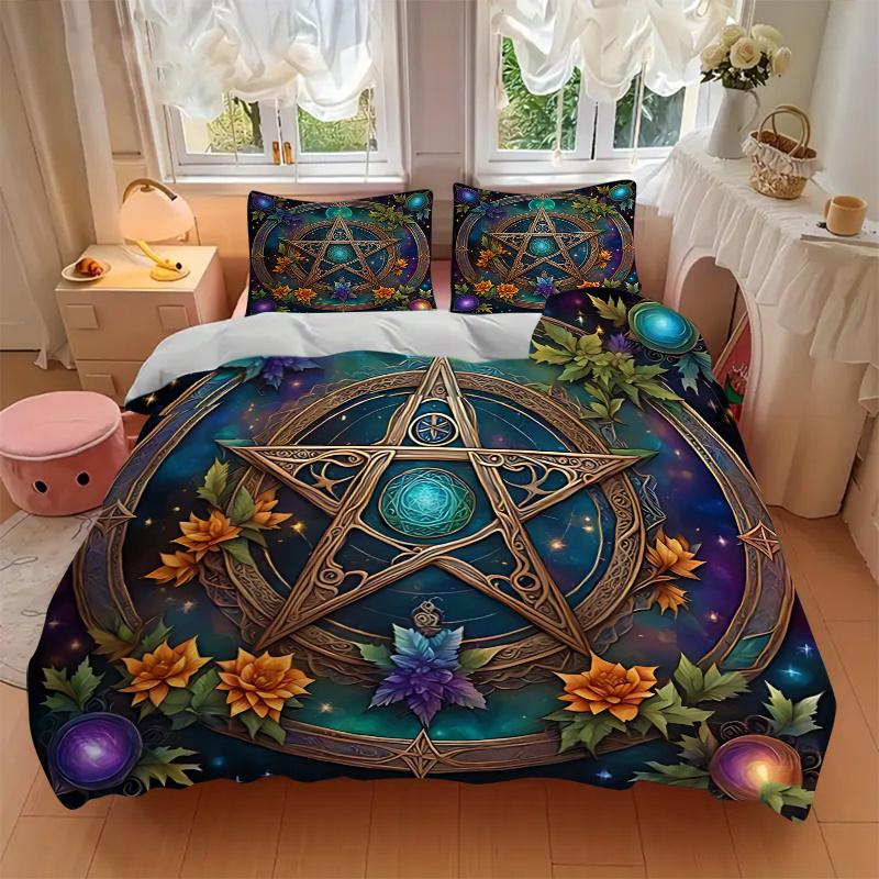 3pcs Mystic Pentagram Enchanted Pattern Bedding Set, 1* Cover + 2*Pillowcases, Printed Bedding Set, Soft and Comfortable, Suitable for Bedro
