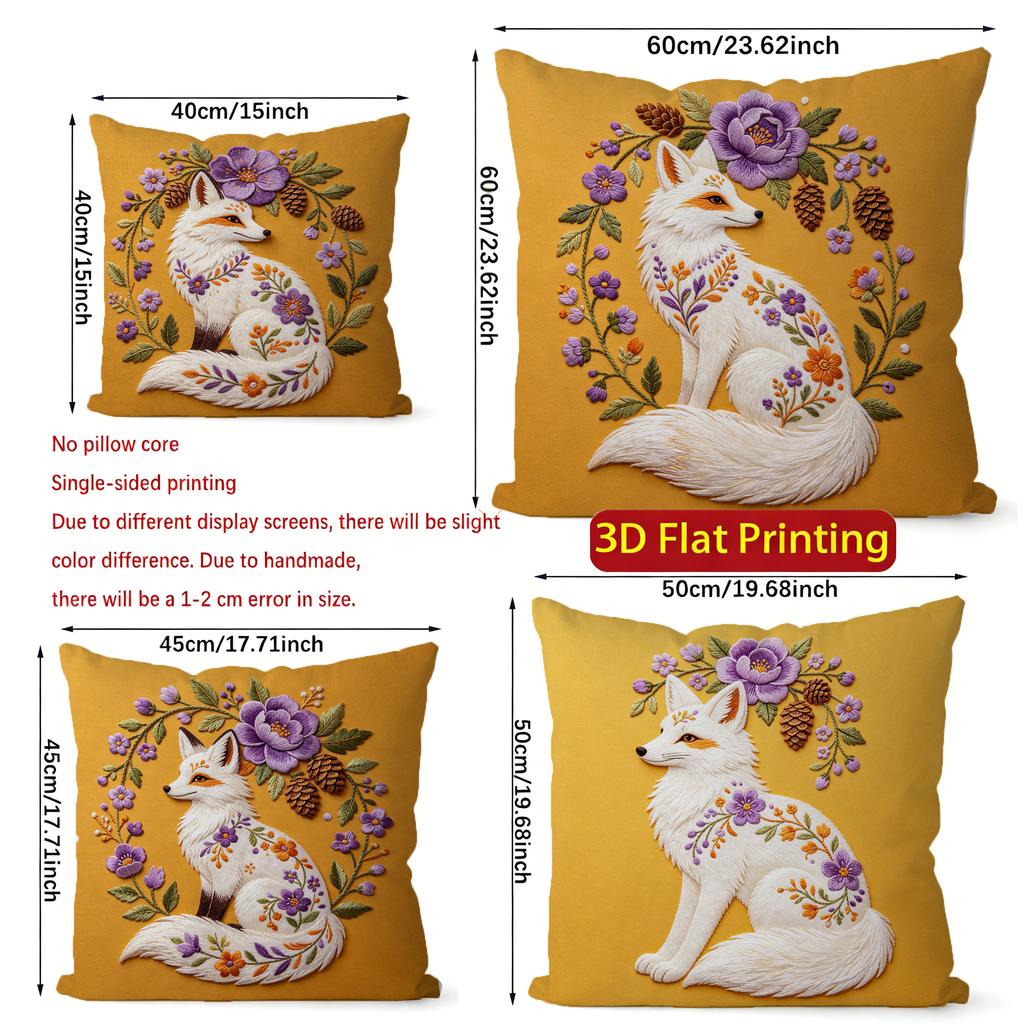 Embroidered Style Floral Fox Throw Pillow Covers Pattern Cushion Cover Suitable For Sofa Bedroom Car Pillow Cover