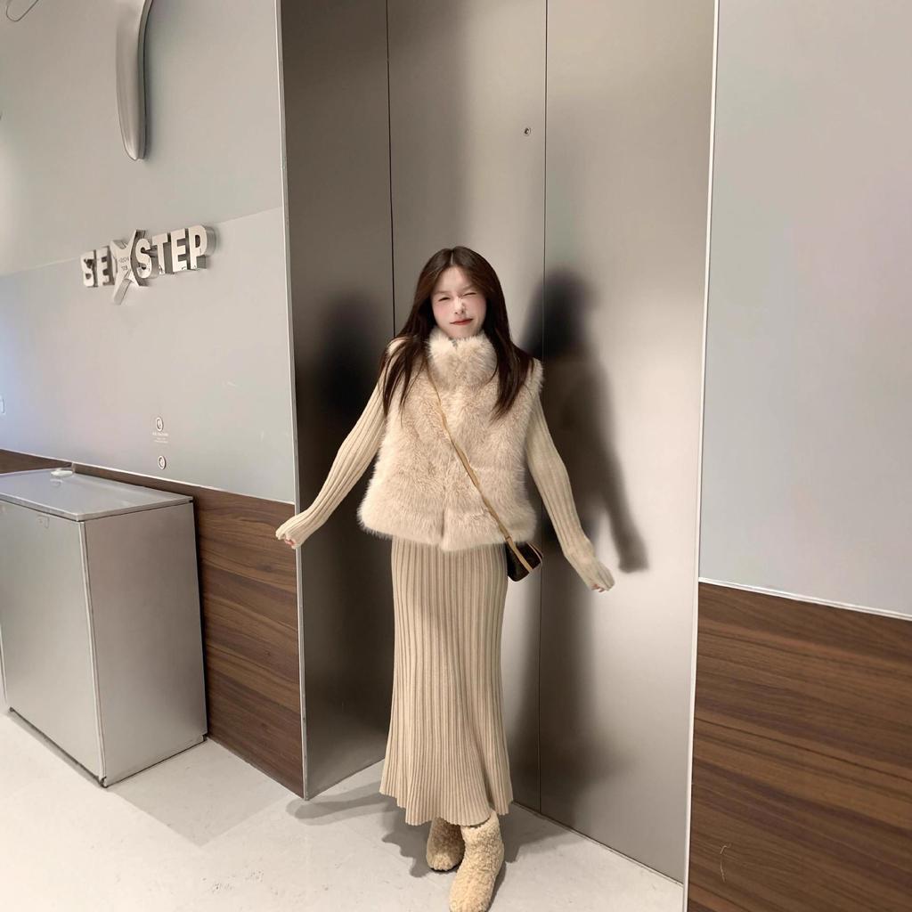 Imitation cashmere fur vest women's autumn and winter new fox fur jacket short stand-up collar