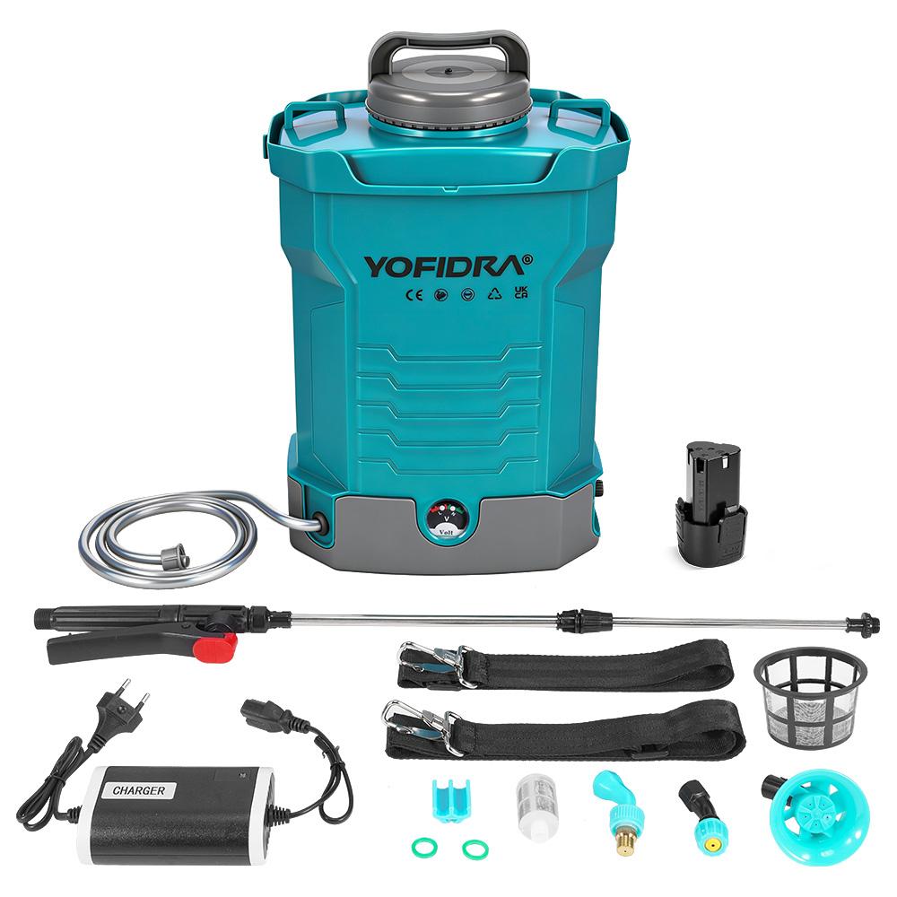 

YOFIDRA 60PSI 4л/мин Электрический литиевый опрыскиватель 10л Высокой емкости Для опрыскивания сада и газона Ирригационный рюкзак-опрыскиватель Электроинструменты 1xBattery Set