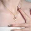Vintage Royal Light-Luxury Pink Crystal-Inlaid Zircon Copper Electroplated Necklace Dreamy Flower High-End Drape-Style Pendant