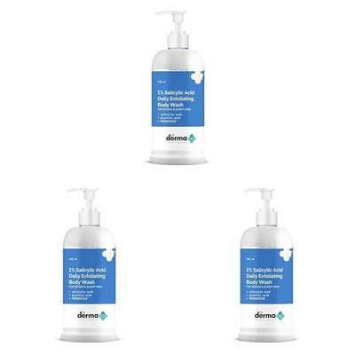 Gel douche exfoliant quotidien à l'acide salicylique 1 % de Derma Co avec acide salicylique, acide glycolique et PENTAVITIN® - 250 ml | (Lot de 3)
