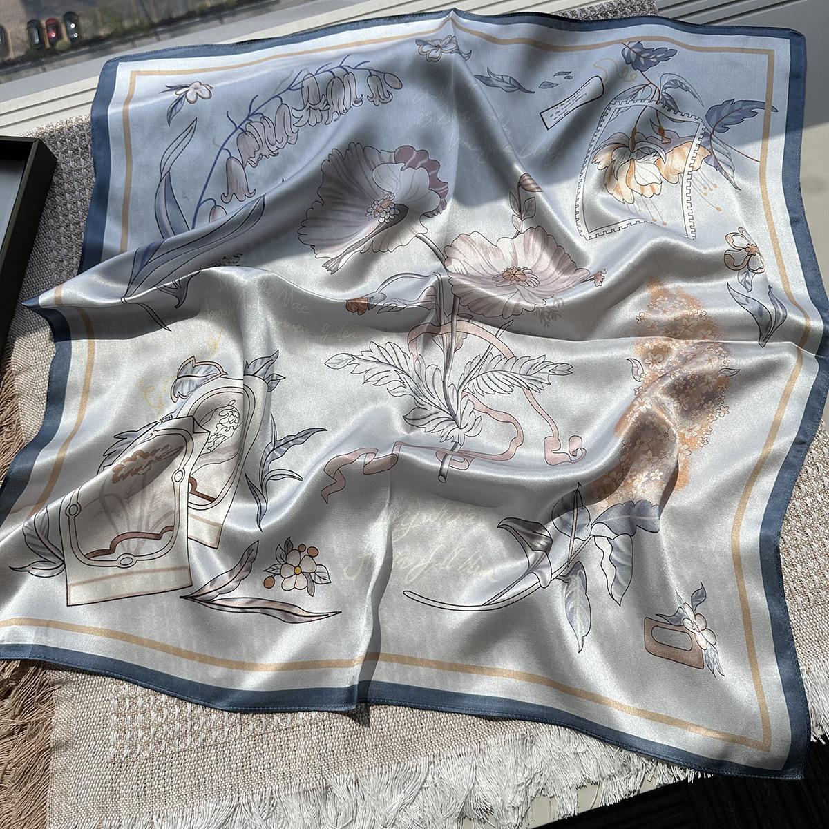 Blue-gray garden French mulberry silk scarf women s spring new gift silk 70 square scarf neck scarf 65*65cm