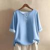 Women's Fashionable And Casual Shirt Half-sleeve Round Neck Solid-color Cotton And Linen Blouse Top
